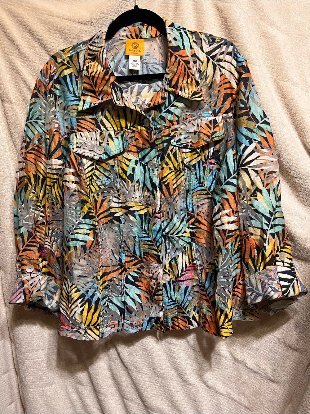 Ruby Rd Woman Tropical Burnout Mesh Jacket Top 20W